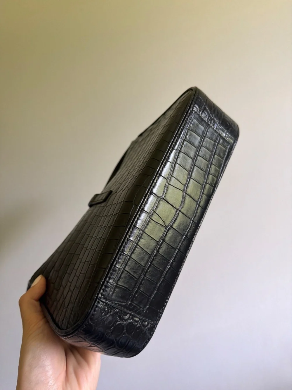 Saint Laurent Calfskin Crocodile Embossed Le